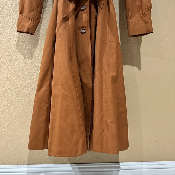 Vintage 60/70s Bonders Orange Fur Hood Trench Coat Button Belted Size S retro - Picture 3 of 14